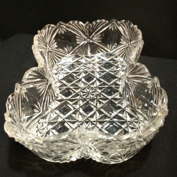VTG Unique Clear Pressed Cut glass  Floral diamond starburst decorative Bowl - Picture 3 of 7